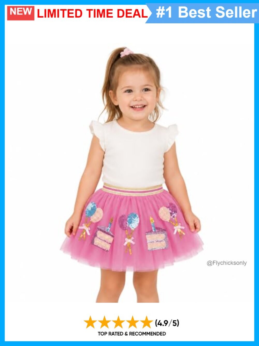 Toddler Girls Birthday Tutu Skirt Sequin Cake Balloon Layered Mesh
